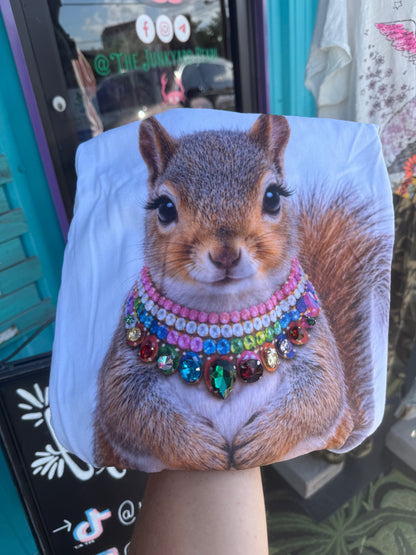 Jeweled Collar Squirrel on White OR Natural Crew