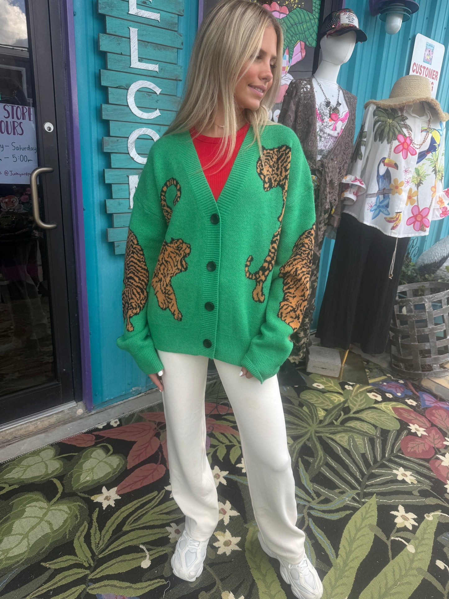 Tiger Jacquard Knit Sweater Cardigan