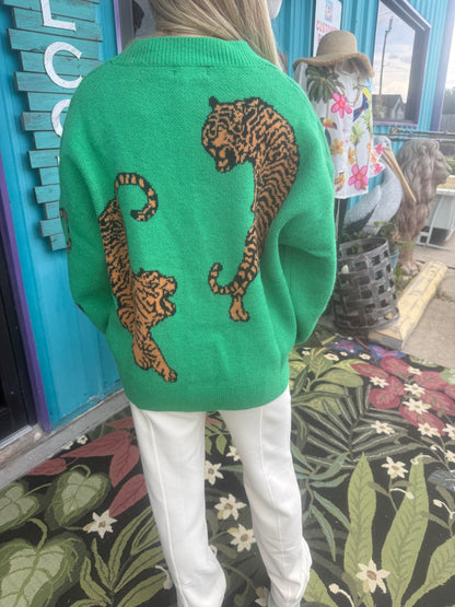 Tiger Jacquard Knit Sweater Cardigan