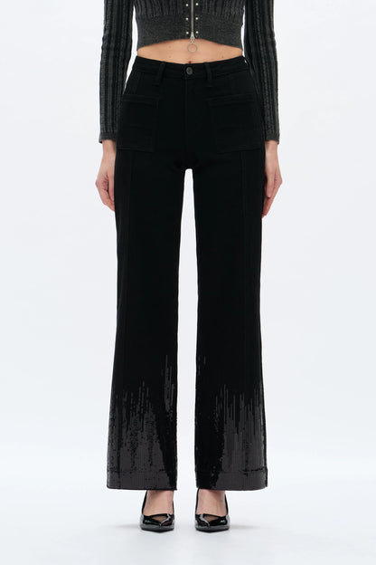 High Rise Sequin Wide Leg Jeans