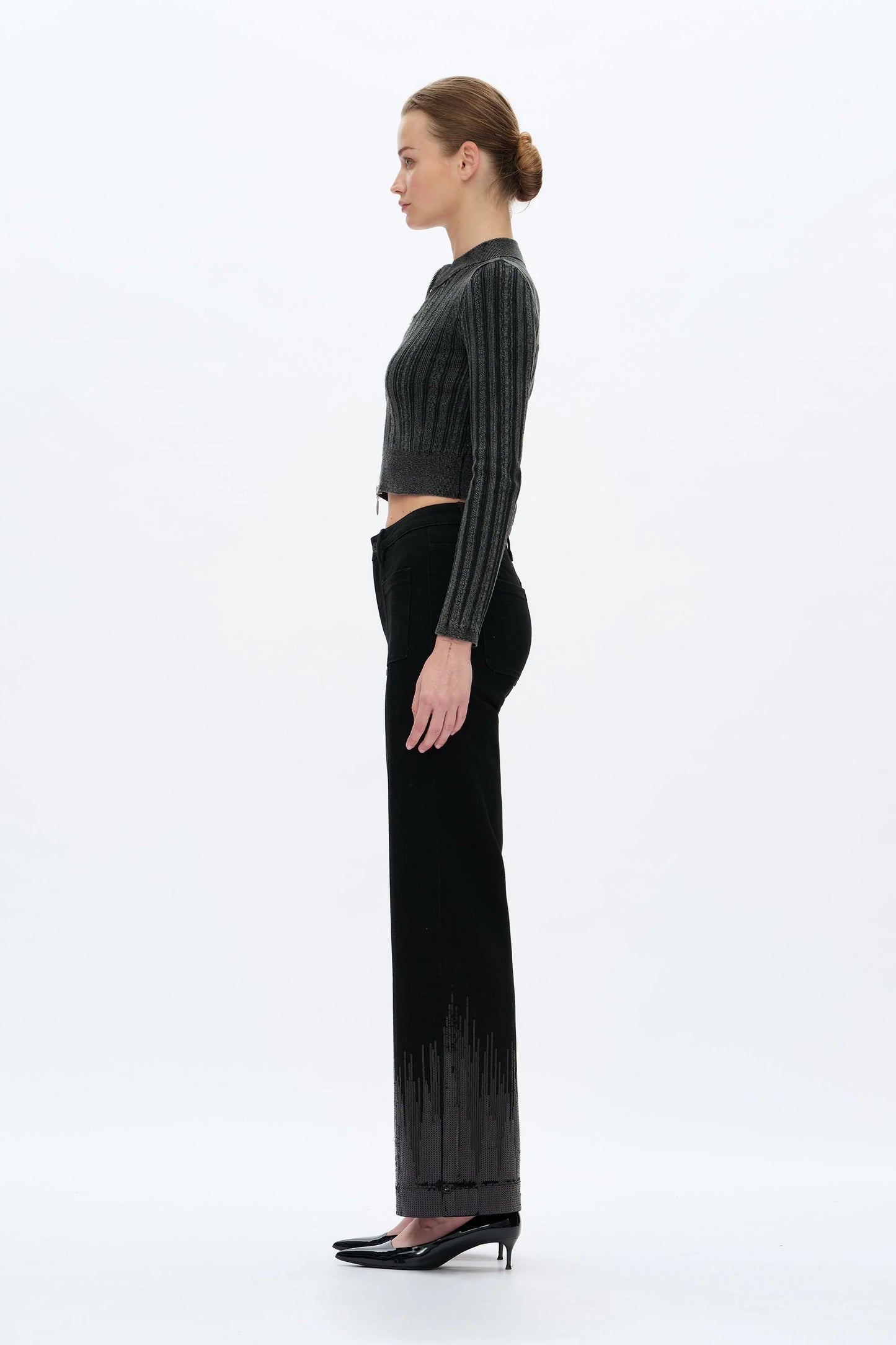 High Rise Sequin Wide Leg Jeans