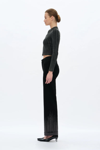 High Rise Sequin Wide Leg Jeans