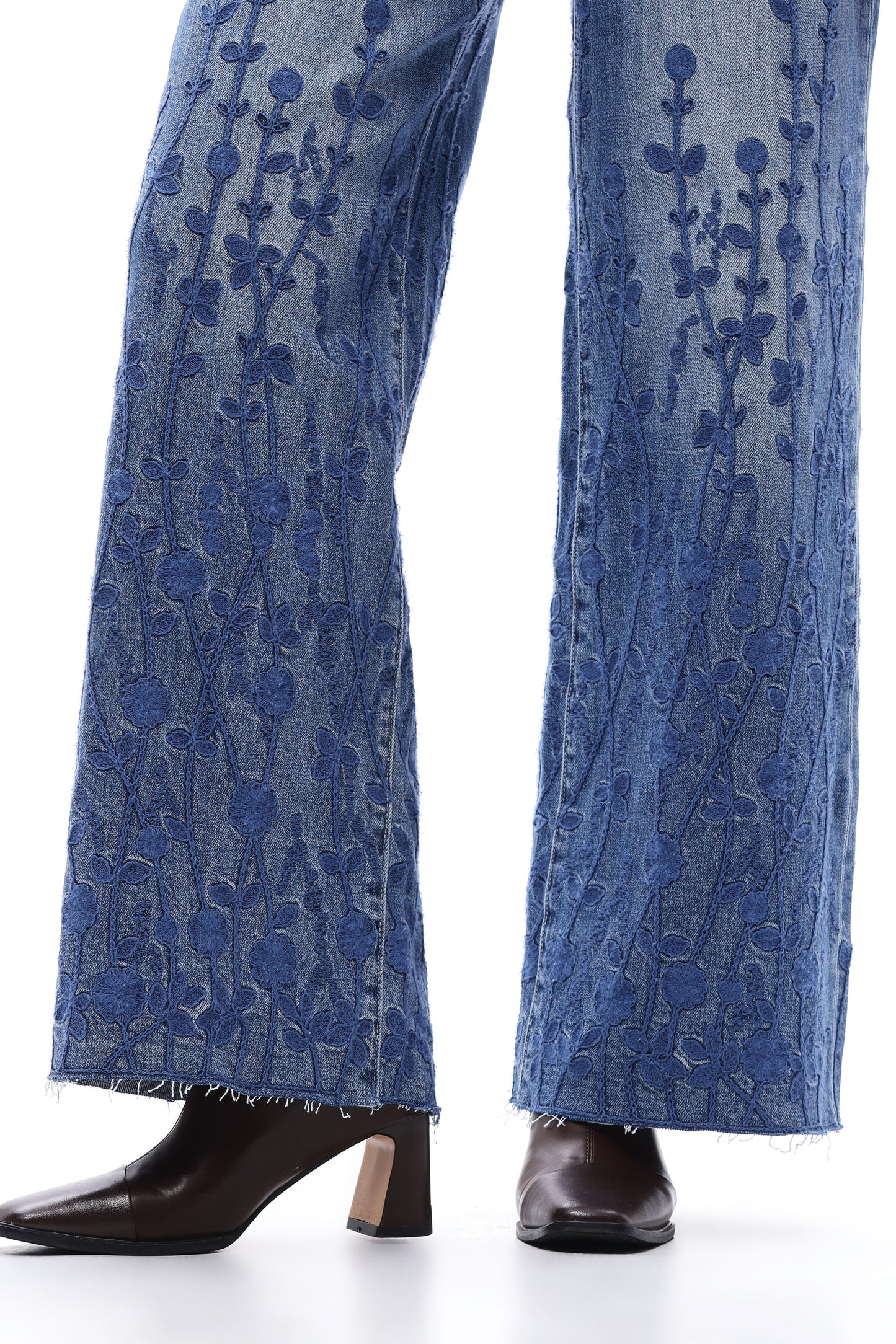High Rise Embroidered Wide Leg Jeans