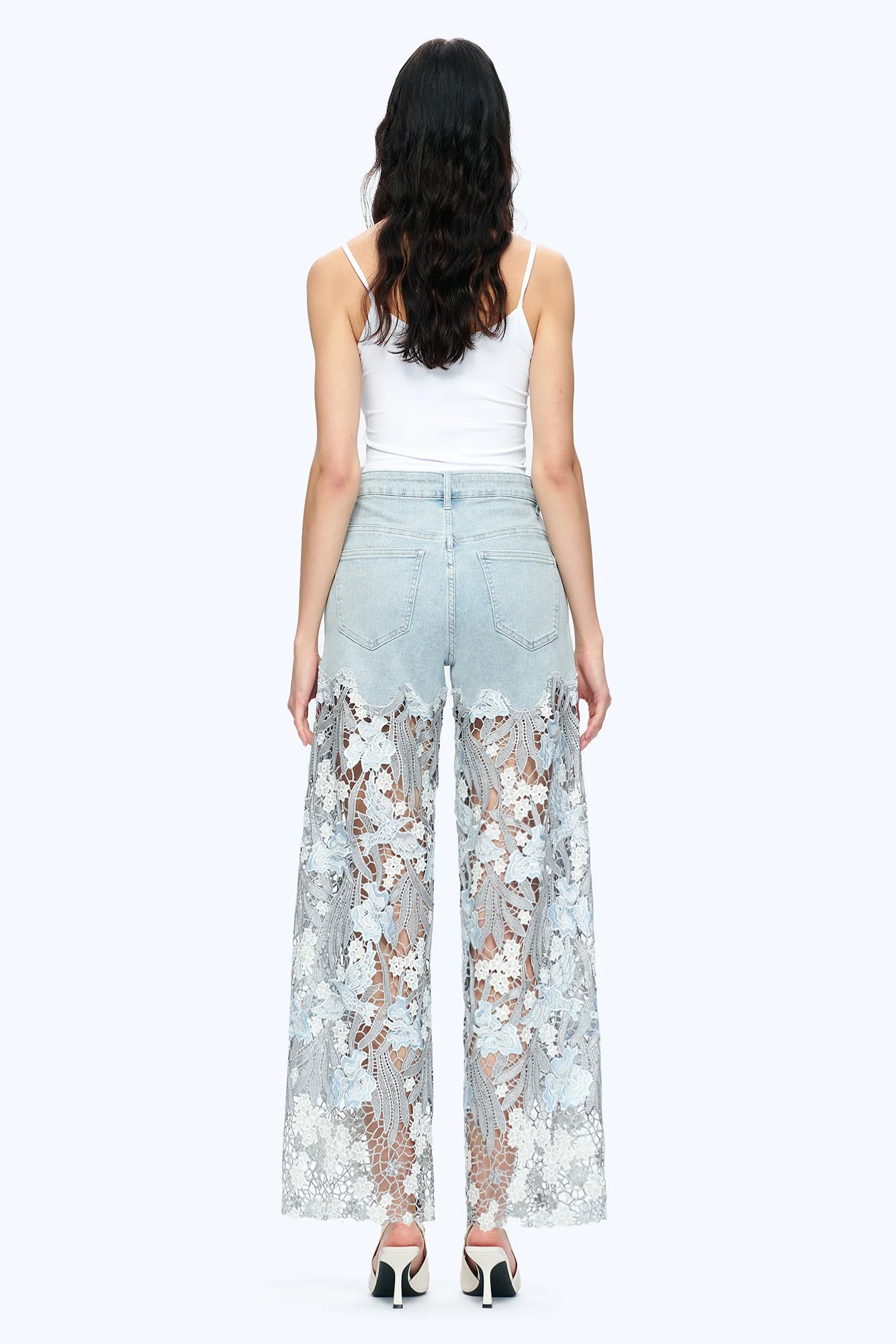 Lesley Ankle Embroidered Lace Wide Leg Jeans