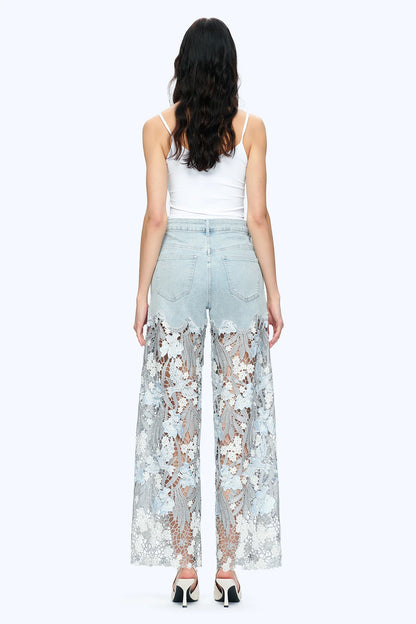 Lesley Ankle Embroidered Lace Wide Leg Jeans