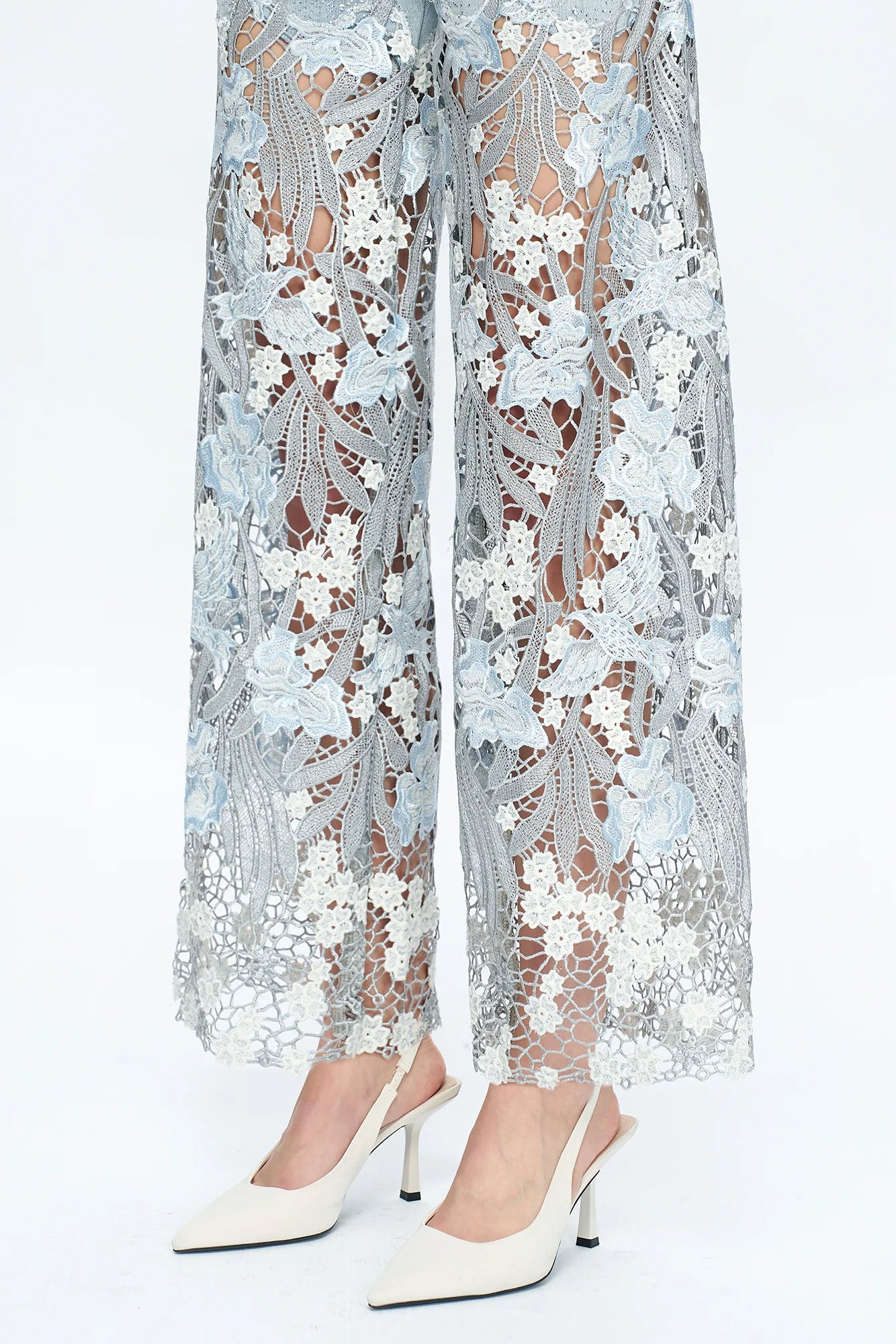 Lesley Ankle Embroidered Lace Wide Leg Jeans
