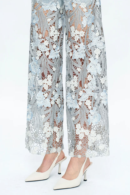 Lesley Ankle Embroidered Lace Wide Leg Jeans