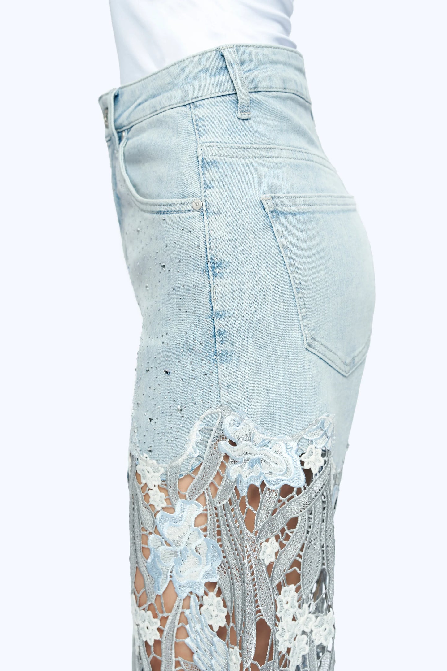Lesley Ankle Embroidered Lace Wide Leg Jeans