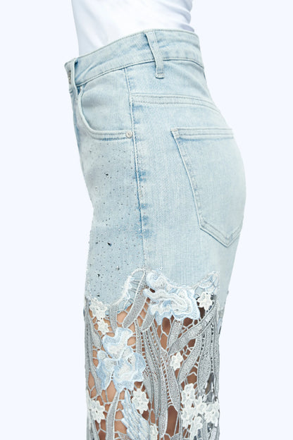 Lesley Ankle Embroidered Lace Wide Leg Jeans