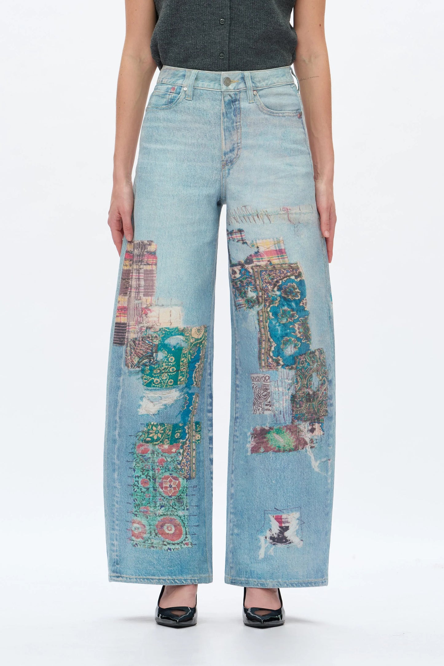 High Rise Printed Barrel Leg Jeans