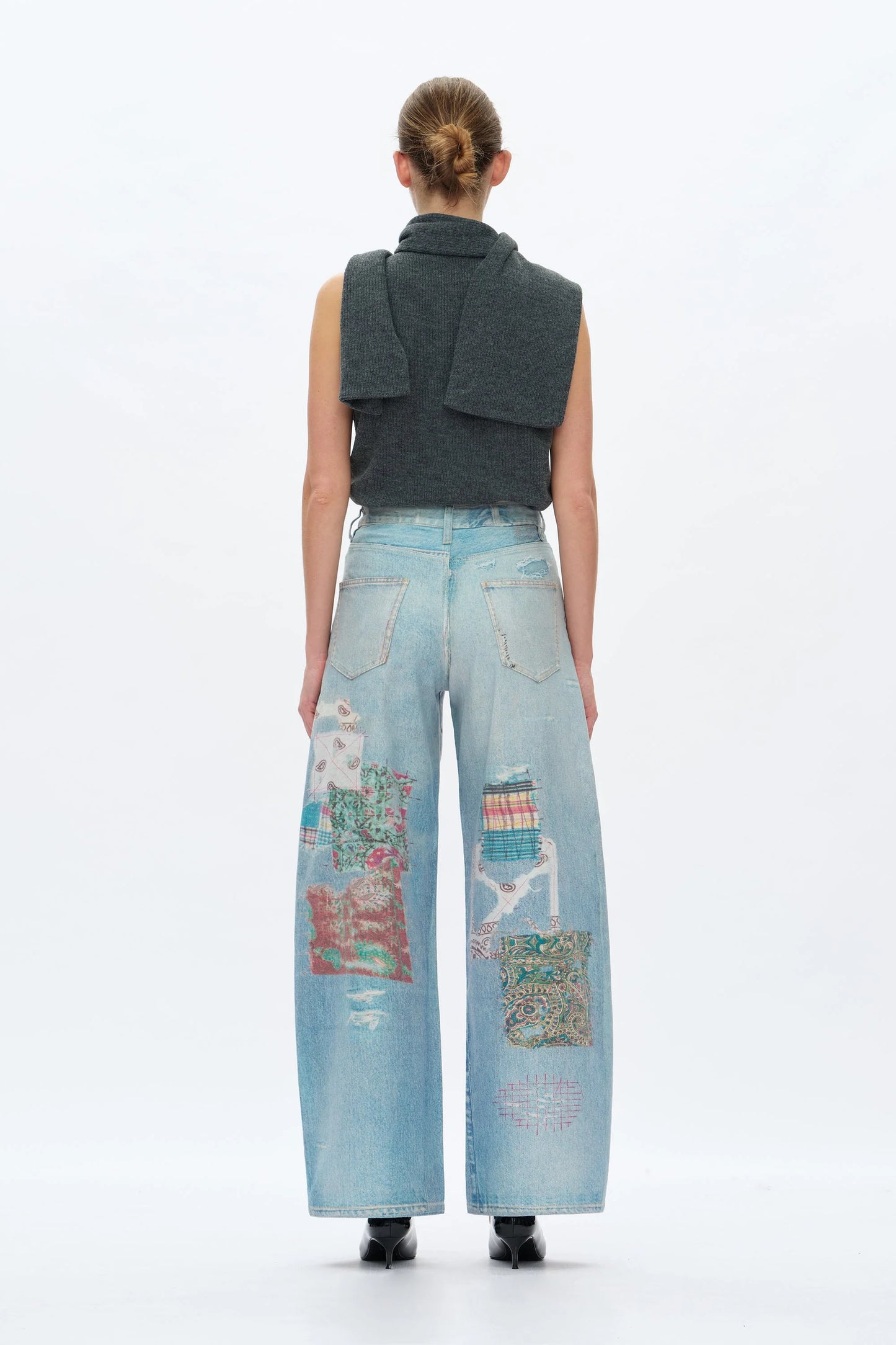 High Rise Printed Barrel Leg Jeans