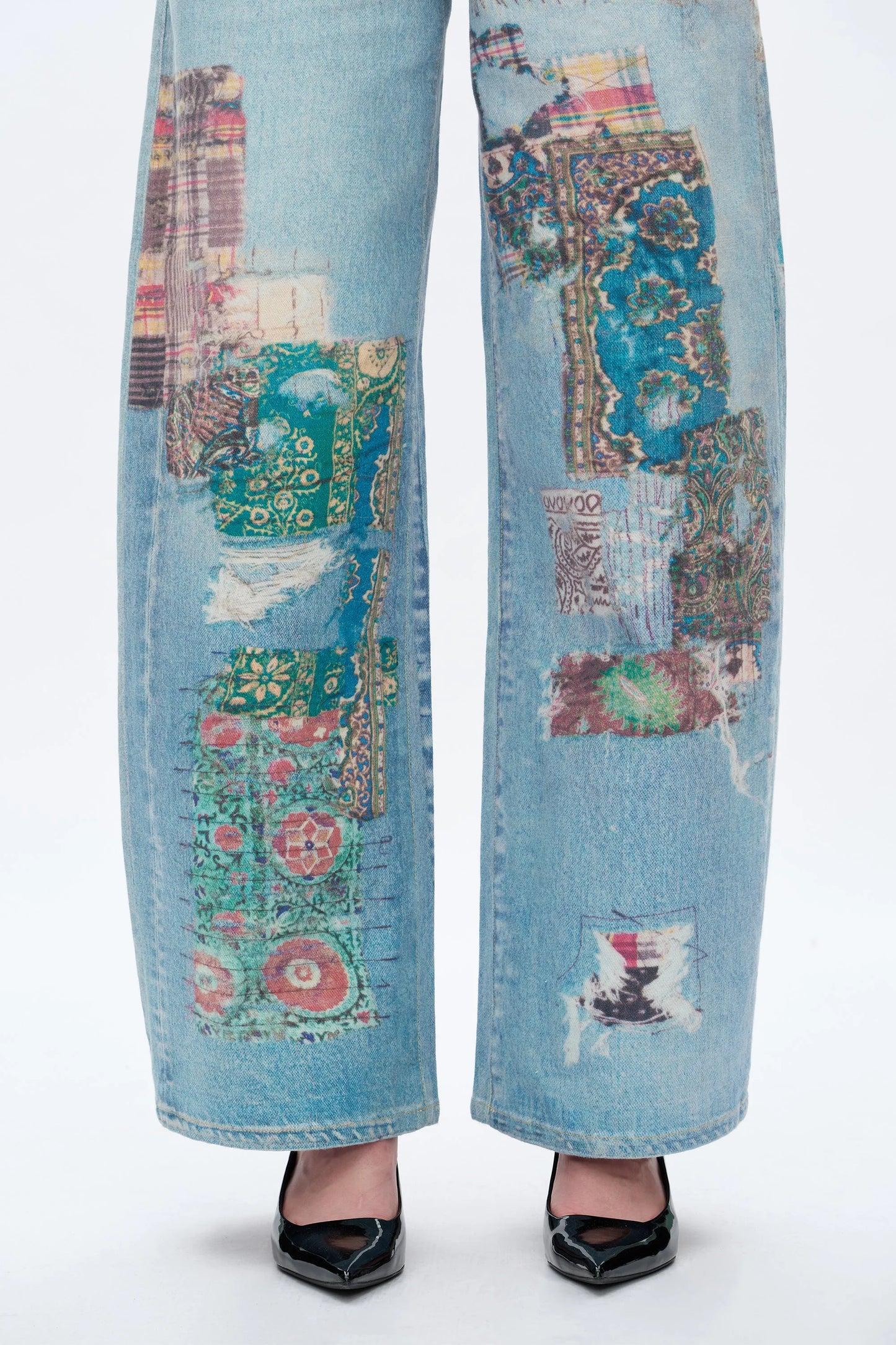 High Rise Printed Barrel Leg Jeans