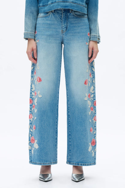 High Rise Floral Embroidered Barrel Jeans