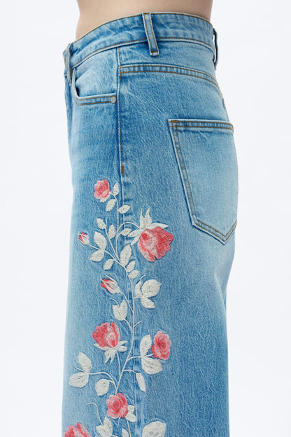High Rise Floral Embroidered Barrel Jeans