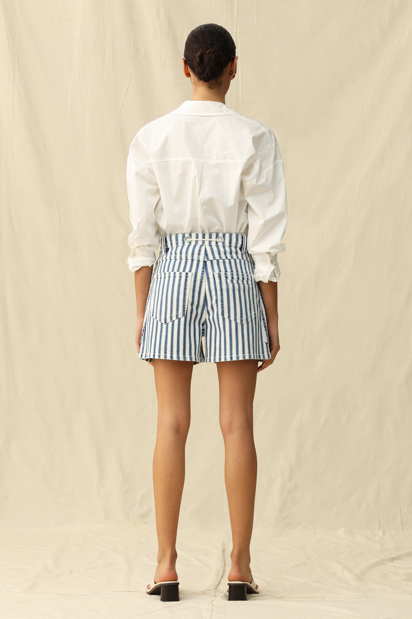 High Rise Striped Drawstring Shorts