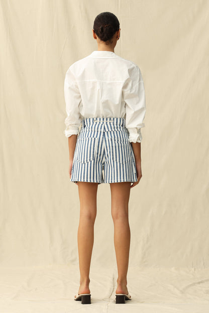 High Rise Striped Drawstring Shorts