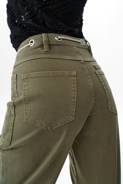 Green High Rise Drawstring Barrel Pants