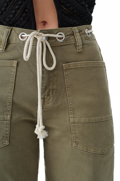 Green High Rise Drawstring Barrel Pants