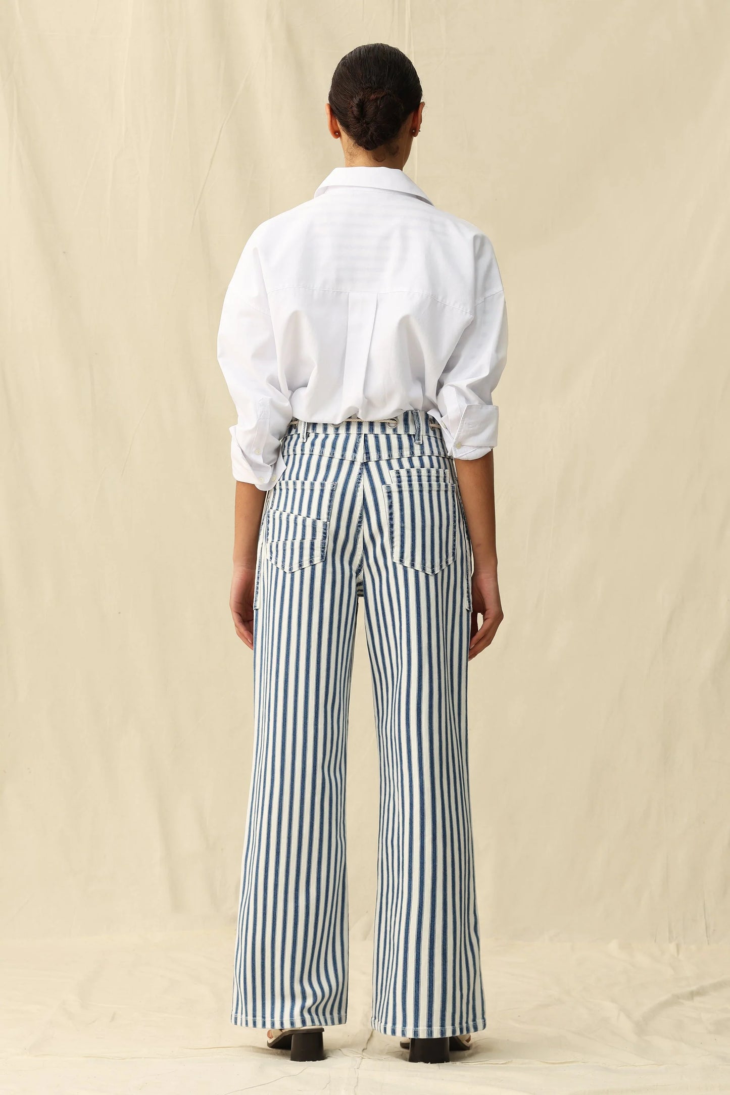 High Rise Striped Drawstring Wide Leg Pants