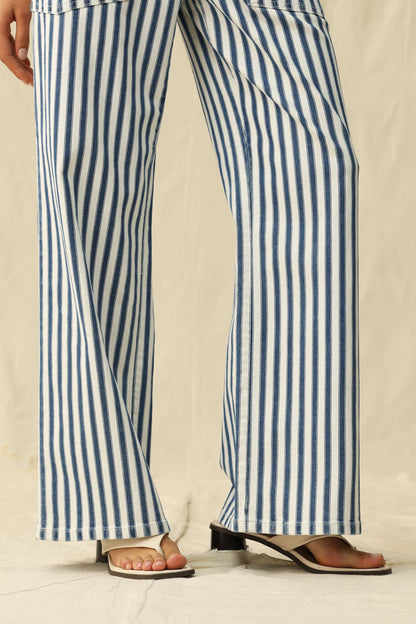 High Rise Striped Drawstring Wide Leg Pants