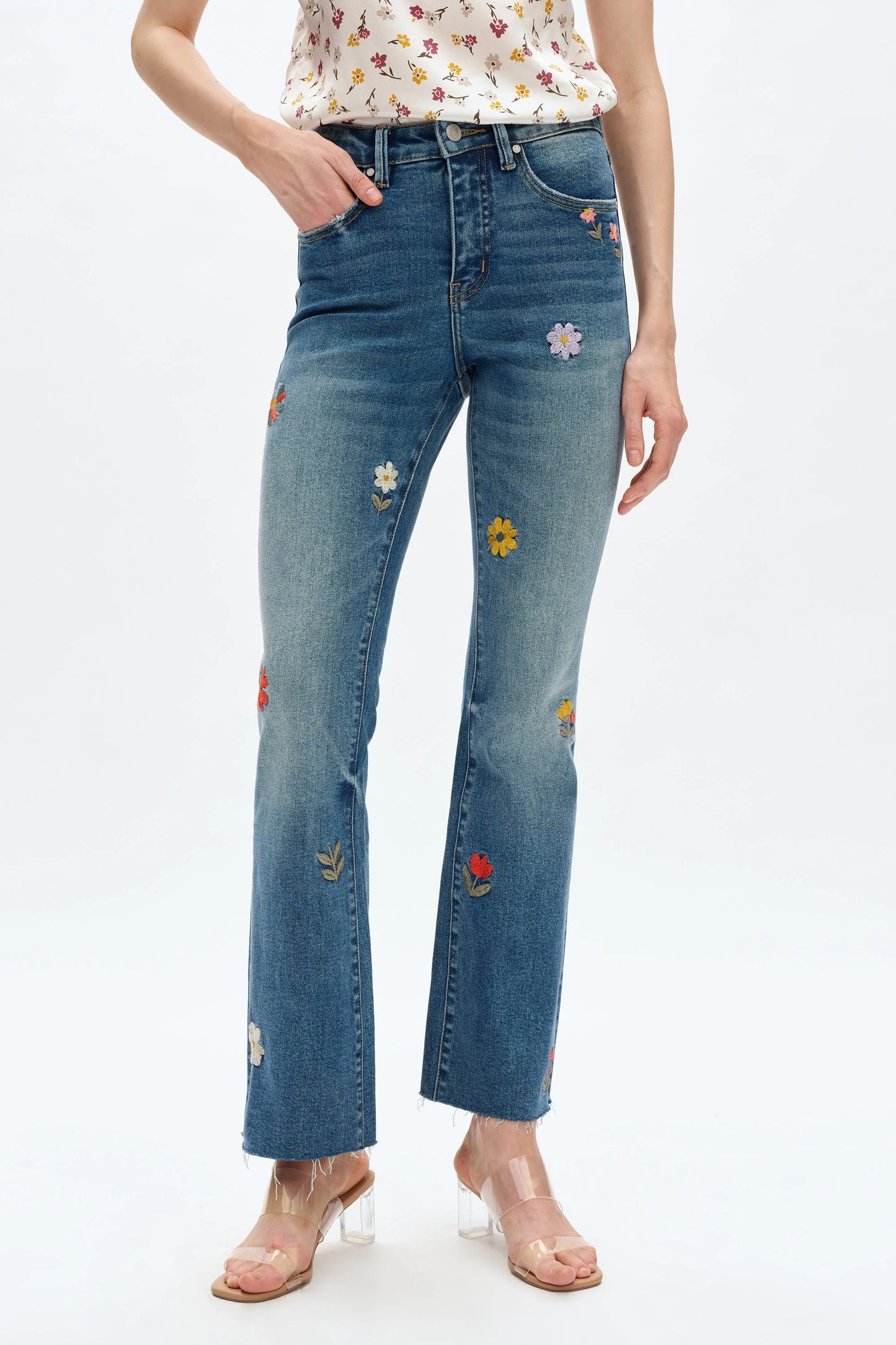 Mid Rise Floral Embroidered Bootcut Jeans