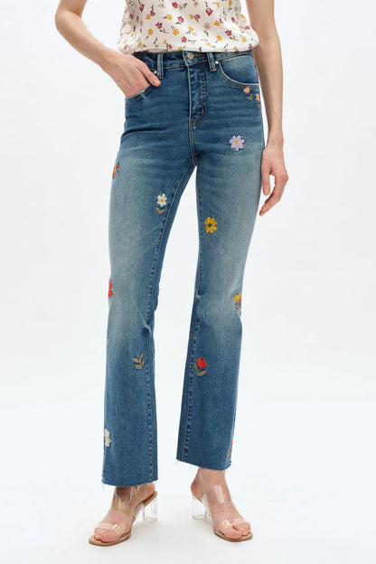 Mid Rise Floral Embroidered Bootcut Jeans