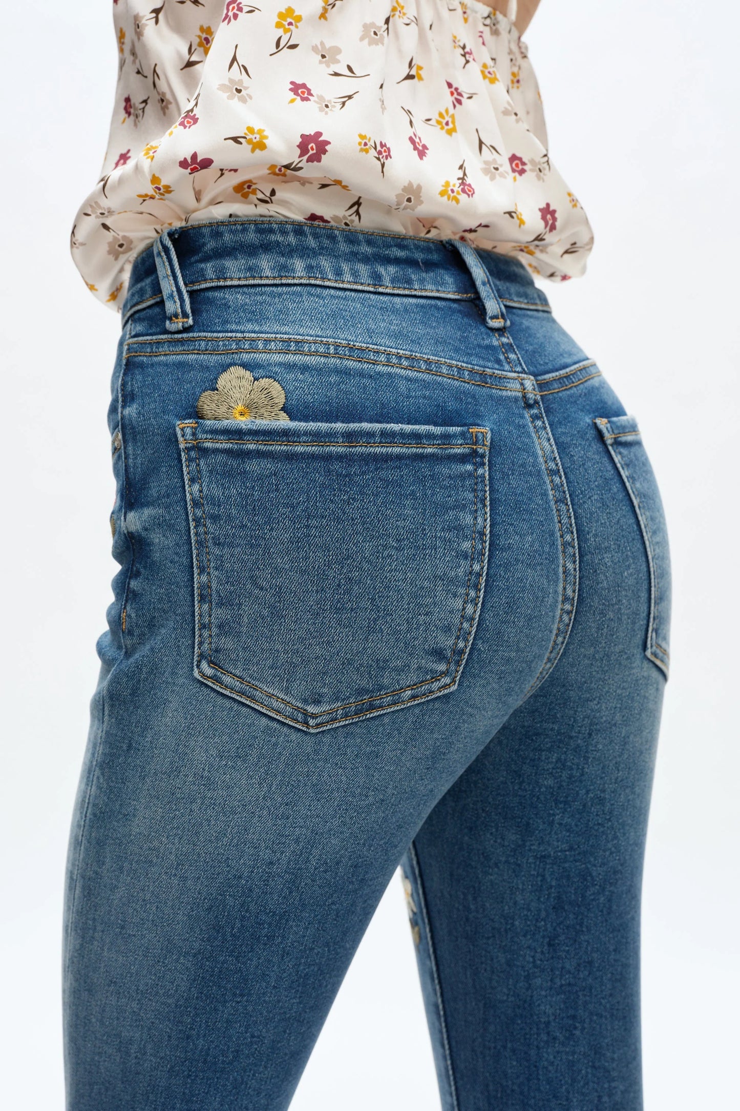 Mid Rise Floral Embroidered Bootcut Jeans