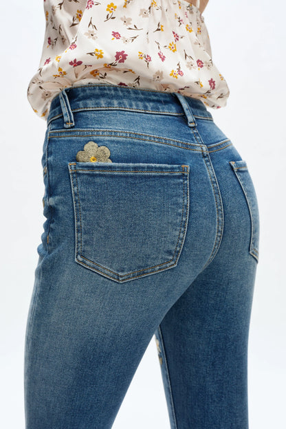 Mid Rise Floral Embroidered Bootcut Jeans