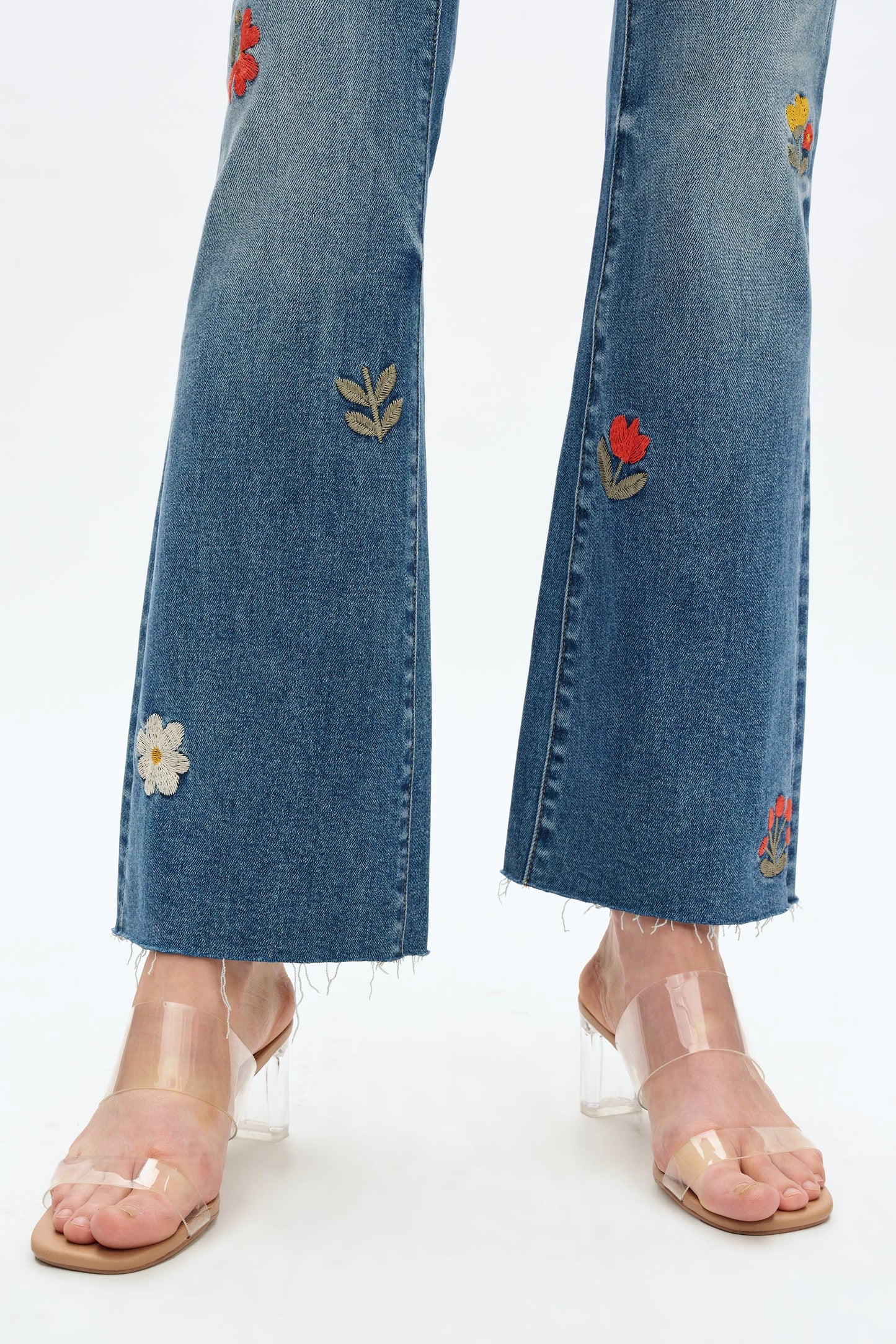 Mid Rise Floral Embroidered Bootcut Jeans