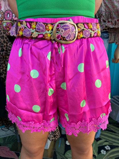 Plus - Polka Dot Satin Lace-Trim Shorts