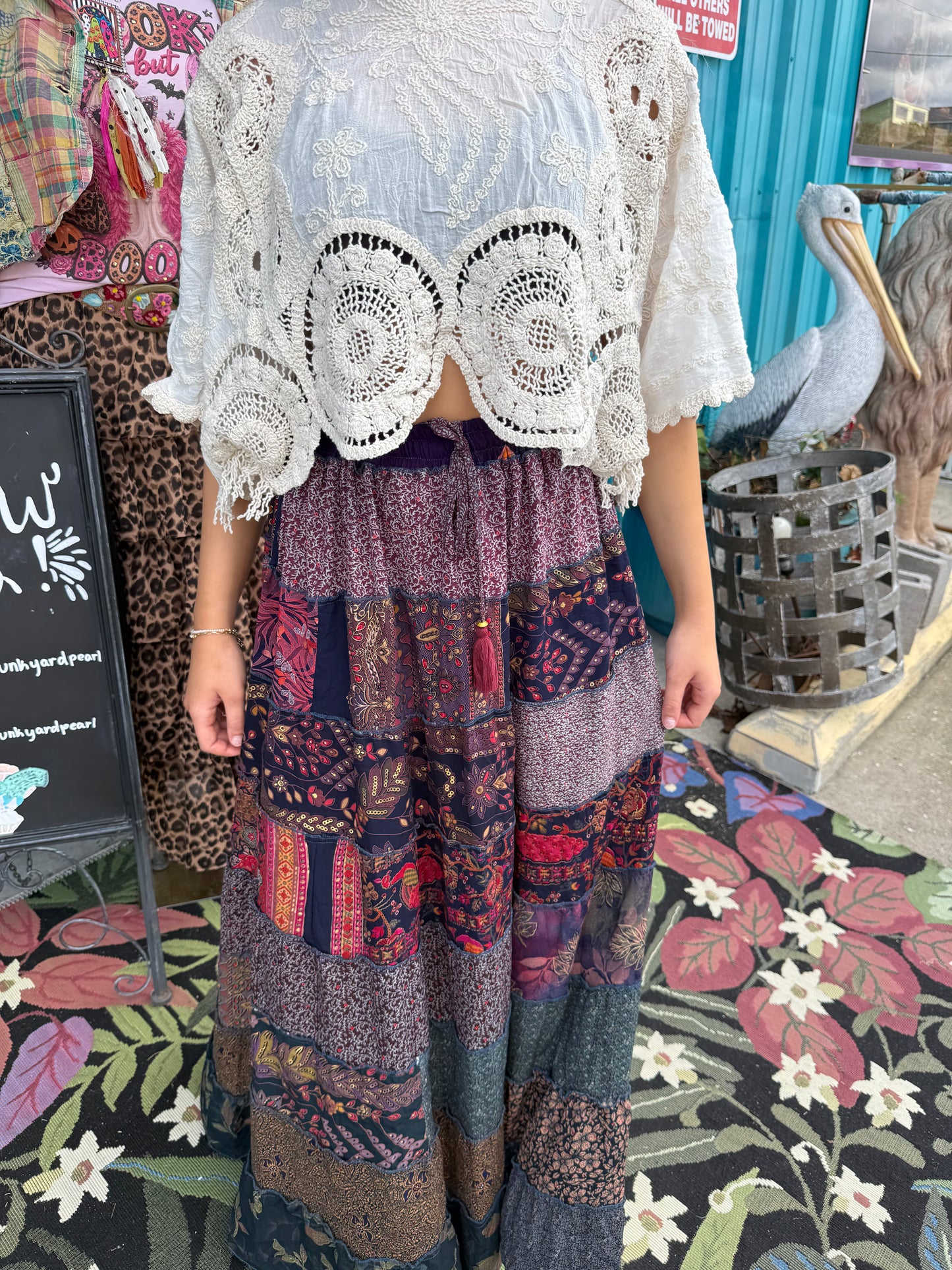 Paisley Boho Ruffle Wide Flare Skirt
