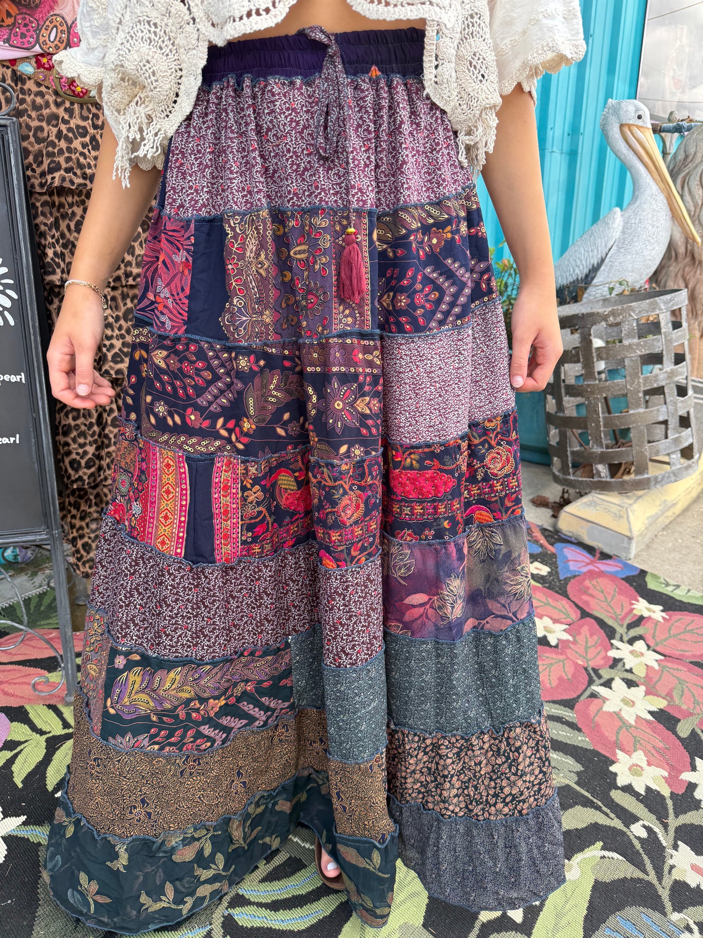 Paisley Boho Ruffle Wide Flare Skirt