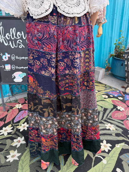 Paisley Boho Ruffle Wide Flare Skirt