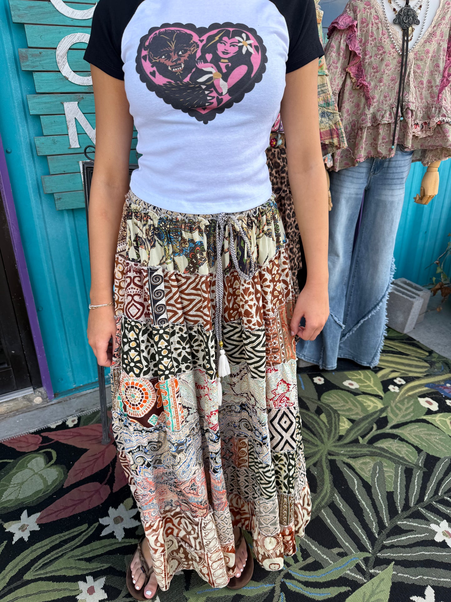 Boho Ruffle Wide Flare Skirt