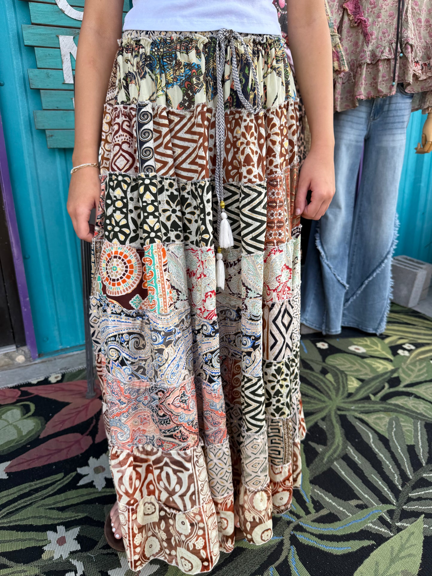 Boho Ruffle Wide Flare Skirt