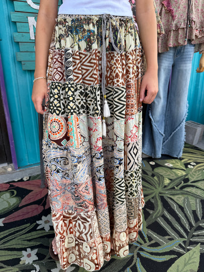 Boho Ruffle Wide Flare Skirt