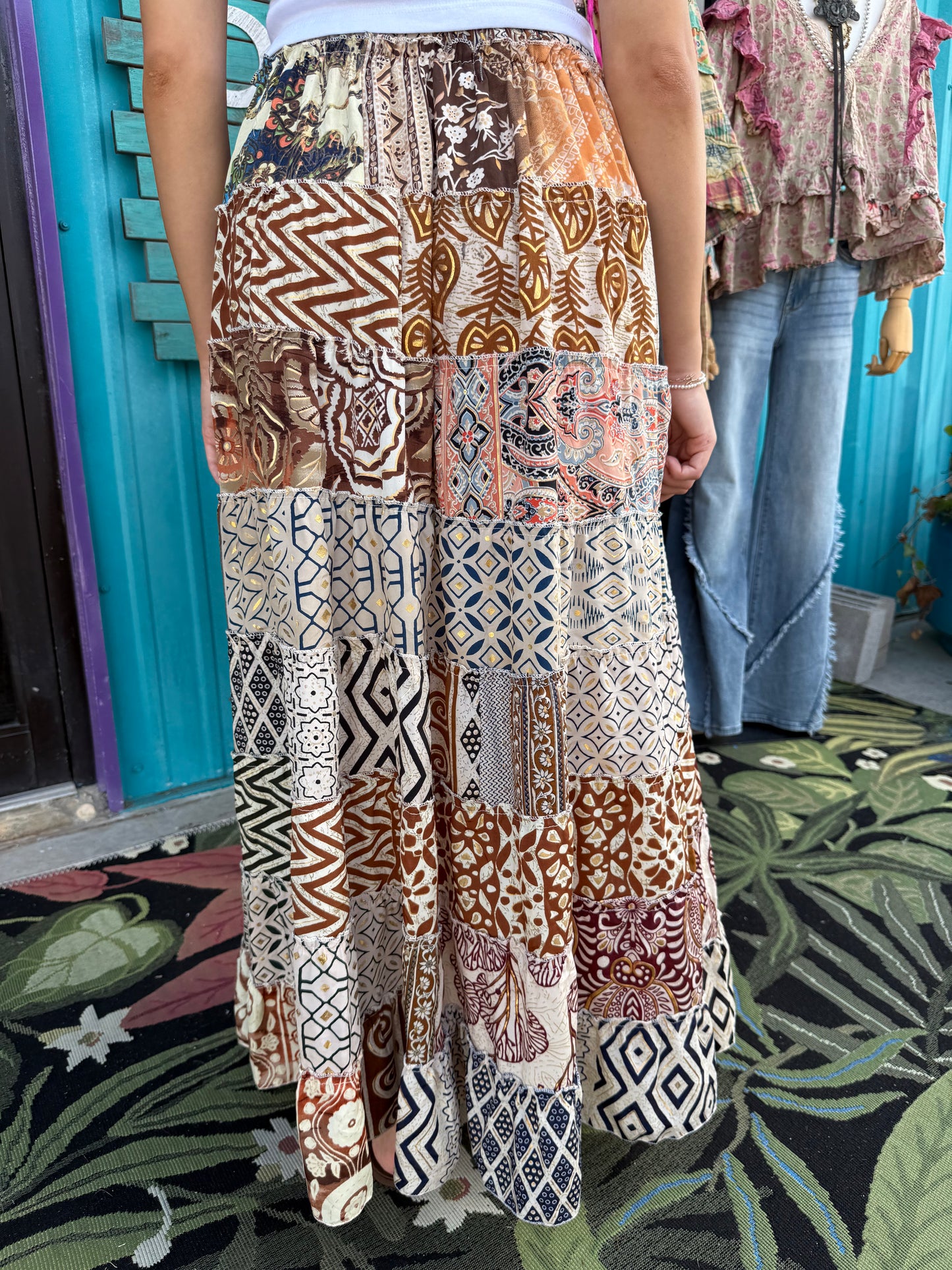 Boho Ruffle Wide Flare Skirt