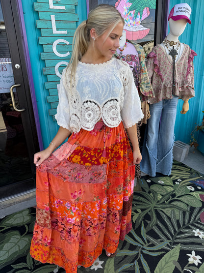 Floral Boho Ruffle Wide Flare Skirt