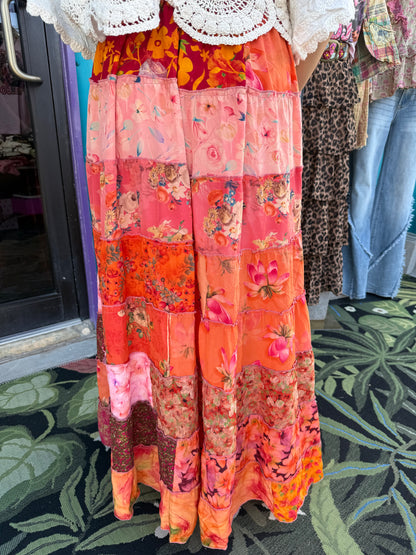 Floral Boho Ruffle Wide Flare Skirt