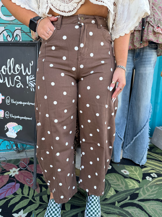 Cotton Polka Dot Wide Leg Barrel Pants