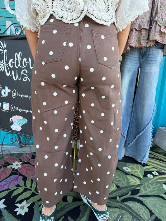 Cotton Polka Dot Wide Leg Barrel Pants