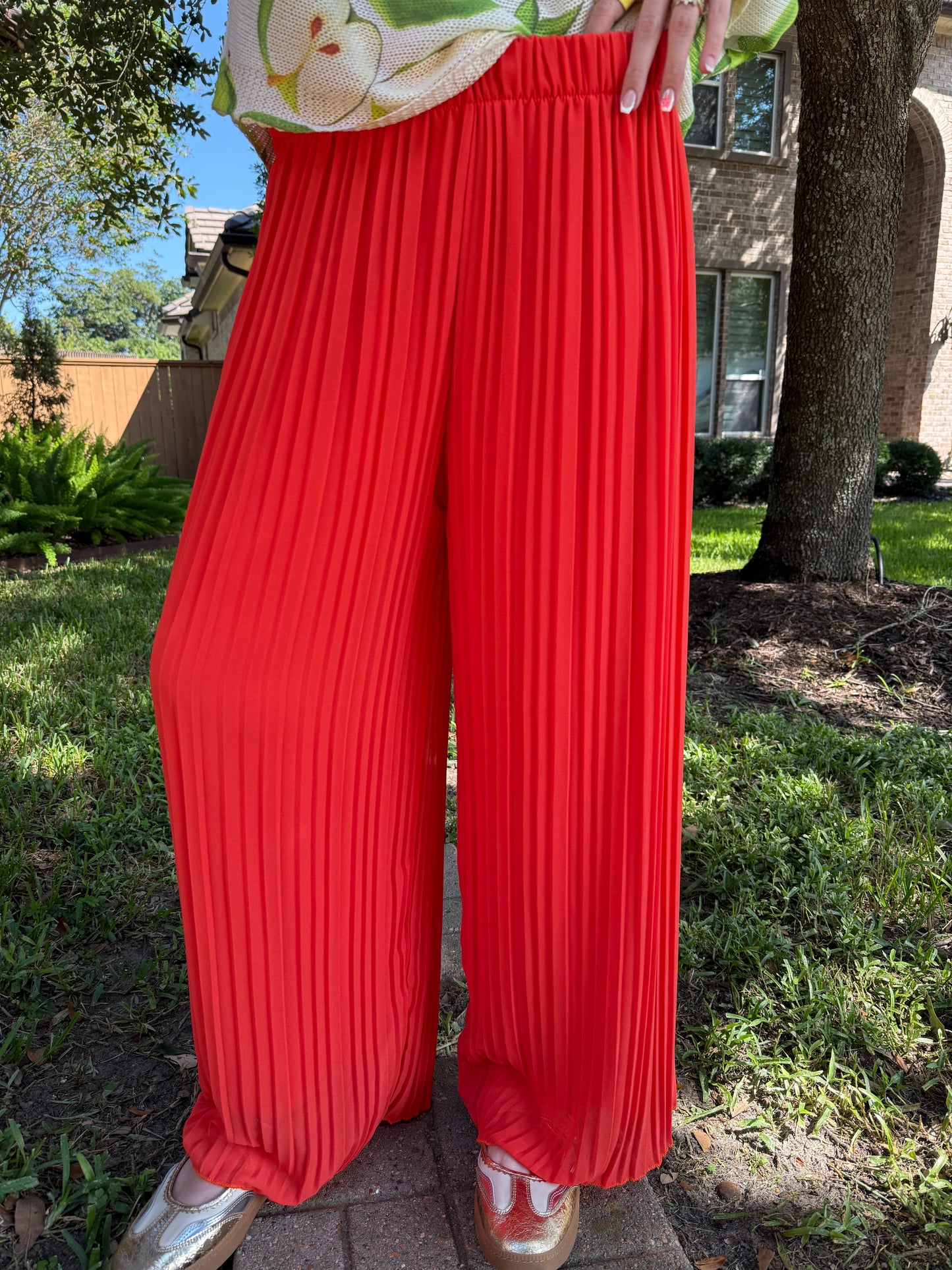 Italian Orange Pleated Wide Legs Pants