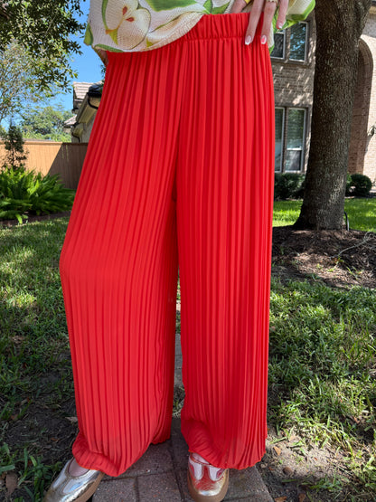 Italian Orange Pleated Wide Legs Pants