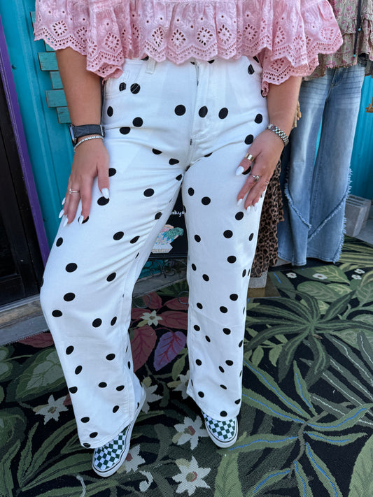 Polka Dot High Waist Wide Leg Pants