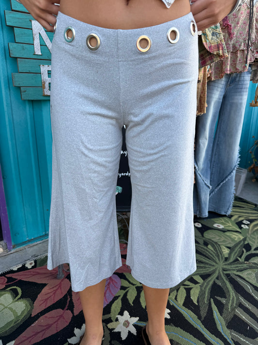 Eyelet Waist Wide Leg Capri Pants