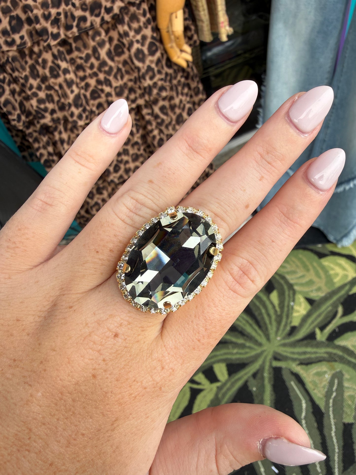 WETSTONE: Clear Black Diamond Liz Taylor Ring