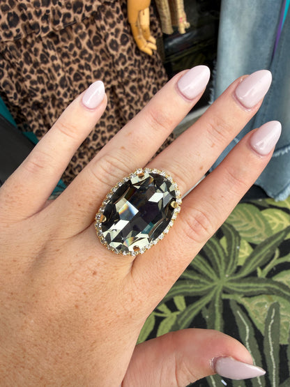 WETSTONE: Clear Black Diamond Liz Taylor Ring