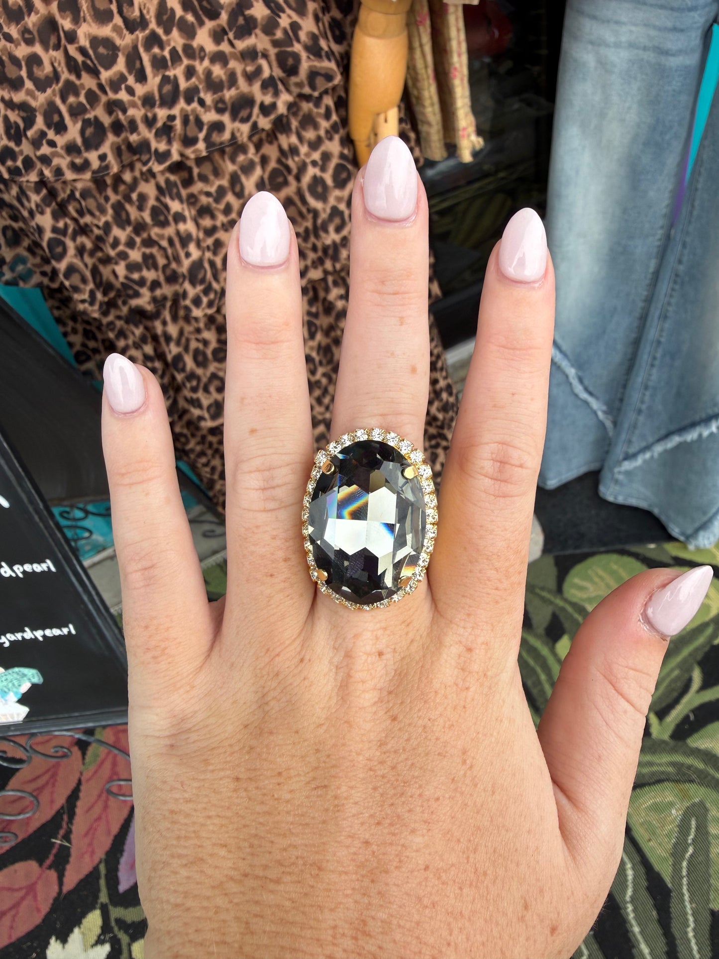 WETSTONE: Clear Black Diamond Liz Taylor Ring