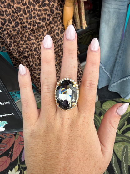 WETSTONE: Clear Black Diamond Liz Taylor Ring