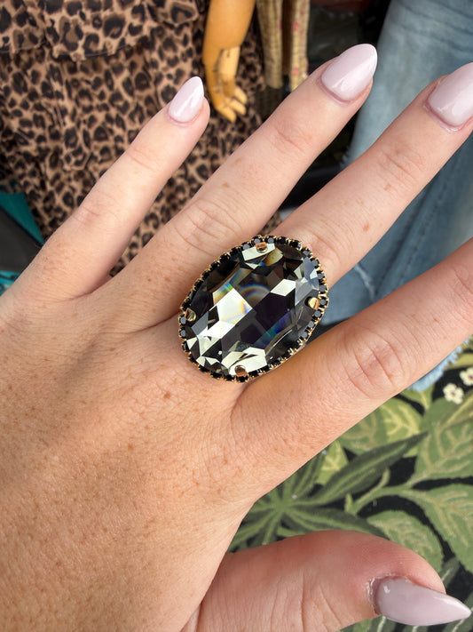WETSTONE: Jet Black Diamond Liz Taylor Ring